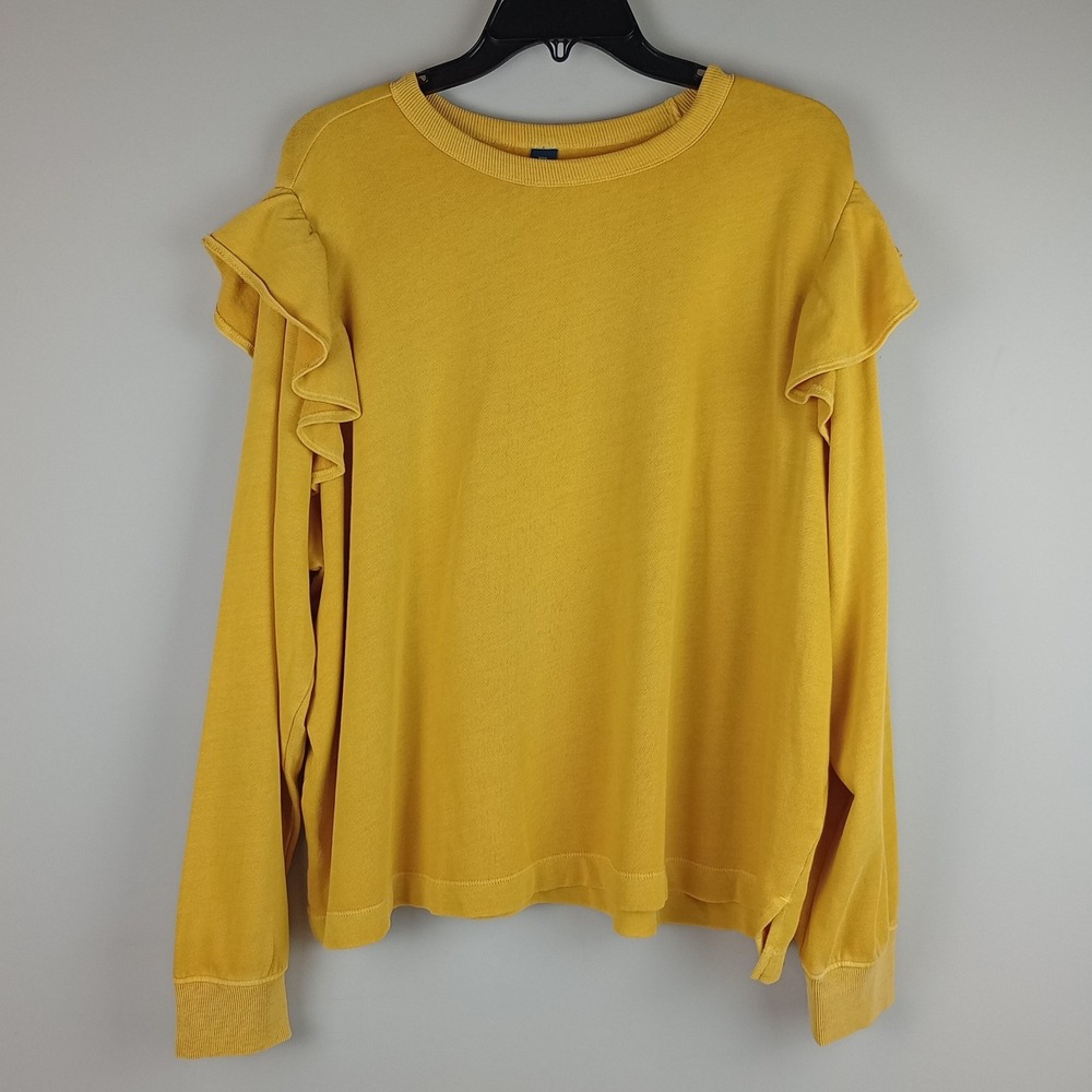 Old Navy Womens XXL Yellow Ruffle Shoulder Long Sleeve Party Fleece Sweatshirt